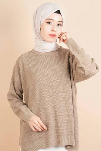 Basic Pirinç Örgü Tunik Kazak Bej 