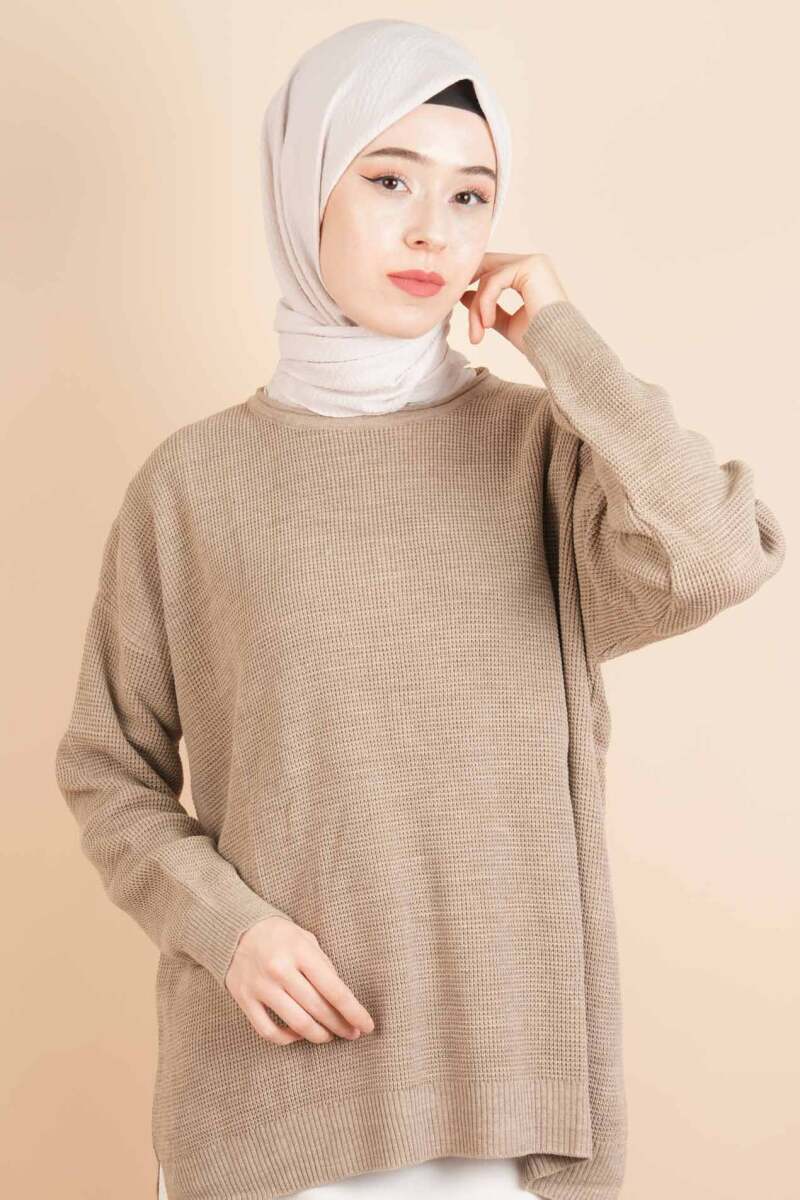 Basic Pirinç Örgü Tunik Kazak Bej - 1
