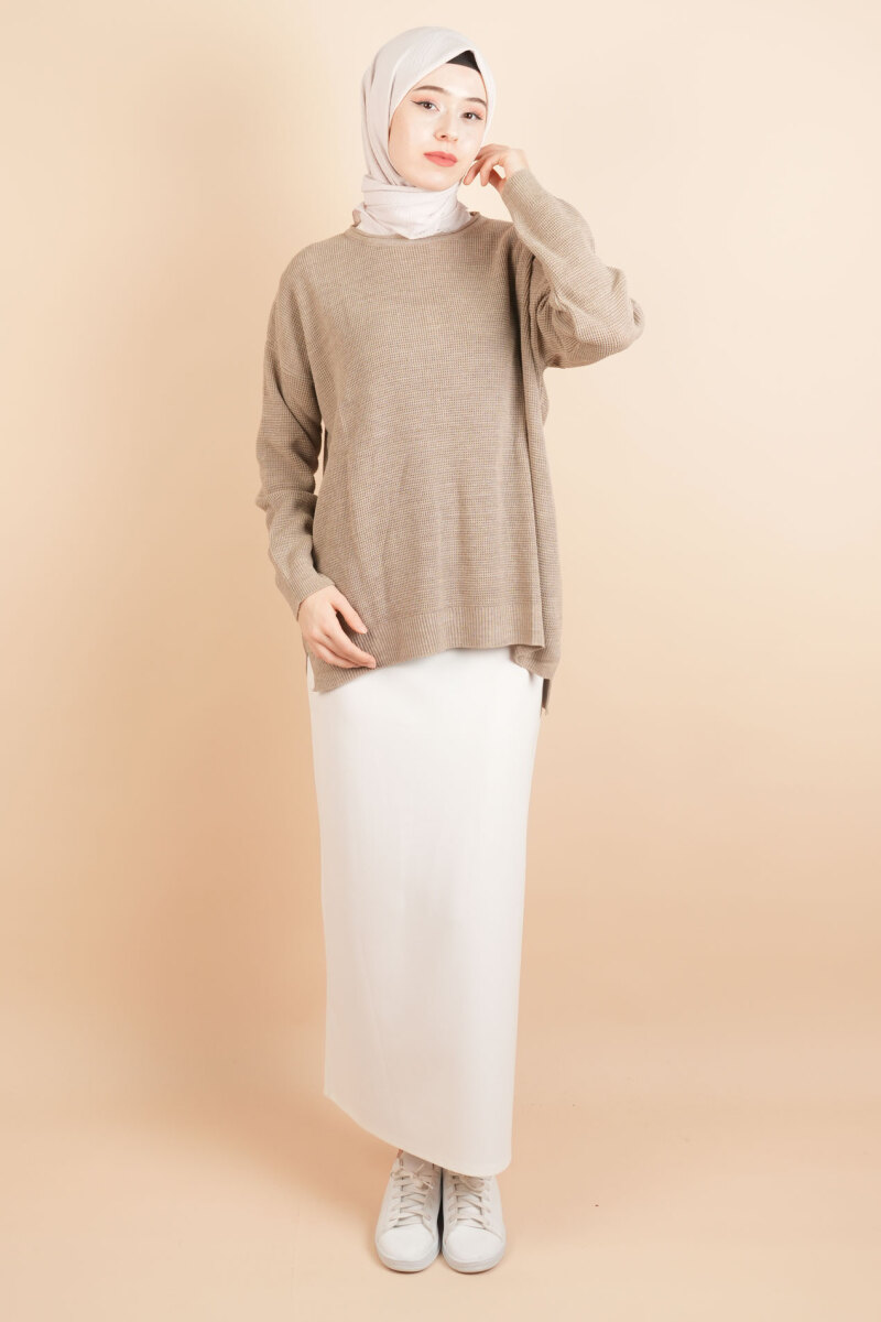 Basic Pirinç Örgü Tunik Kazak Bej - 2