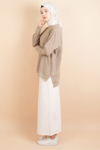 Basic Pirinç Örgü Tunik Kazak Bej - 3