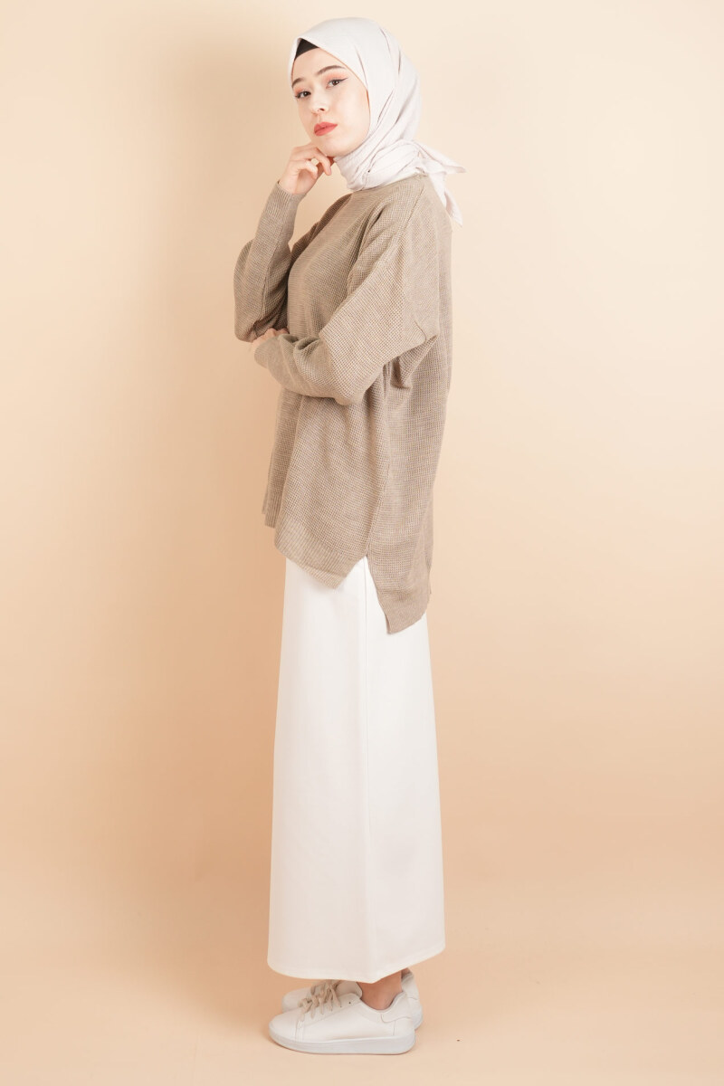 Basic Pirinç Örgü Tunik Kazak Bej - 3