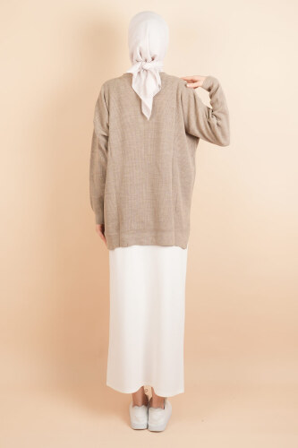 Basic Pirinç Örgü Tunik Kazak Bej - 4