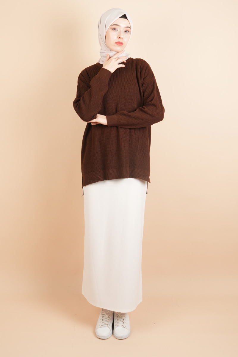 Basic Pirinç Örgü Tunik Kazak Kahverengi - 2