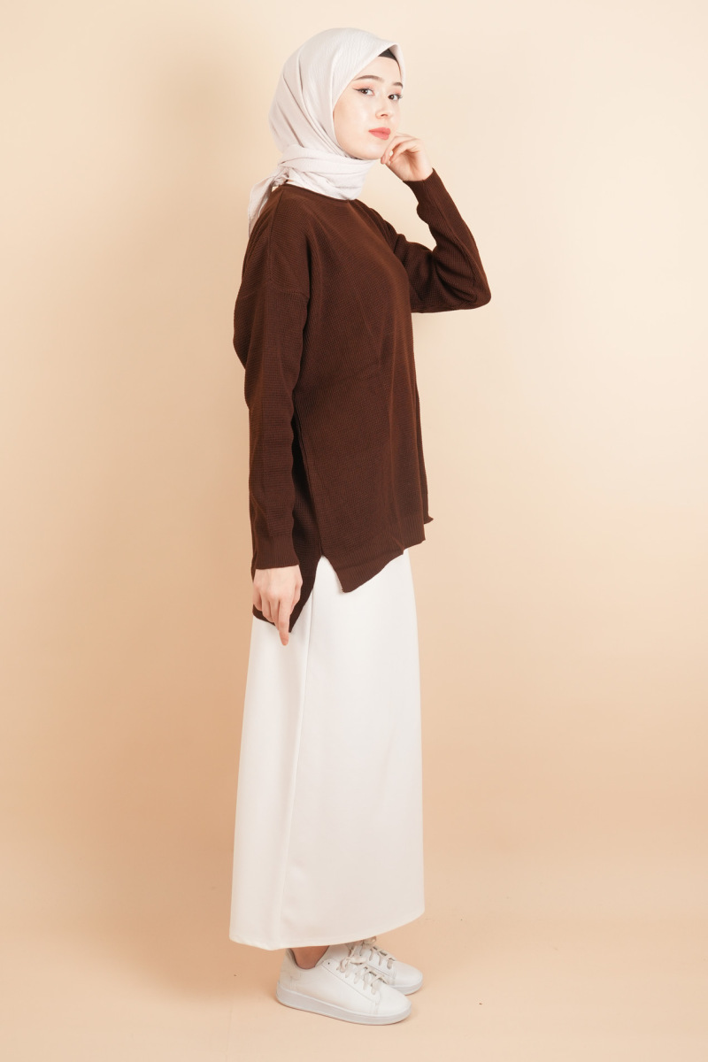 Basic Pirinç Örgü Tunik Kazak Kahverengi - 3