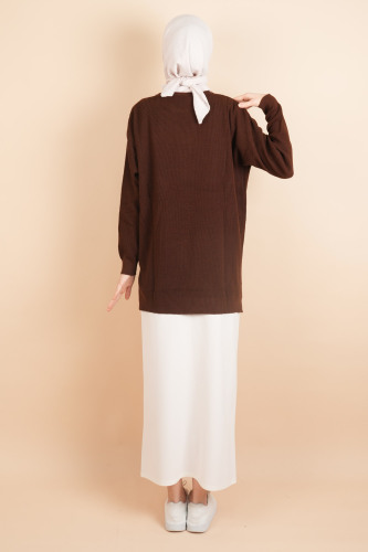 Basic Pirinç Örgü Tunik Kazak Kahverengi - 4