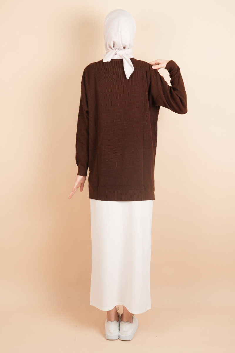 Basic Pirinç Örgü Tunik Kazak Kahverengi - 4