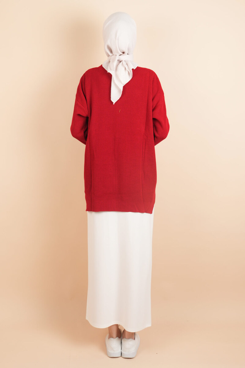 Basic Pirinç Örgü Tunik Kazak Kırmızı - 4