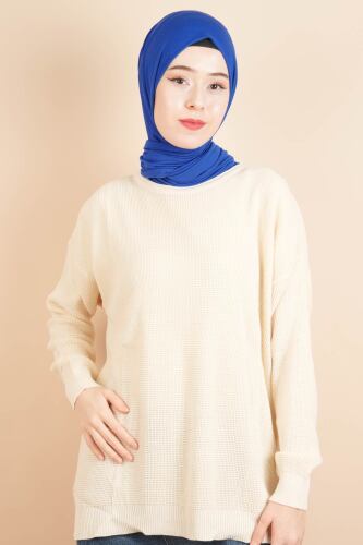 Basic Pirinç Örgü Tunik Kazak Krem 
