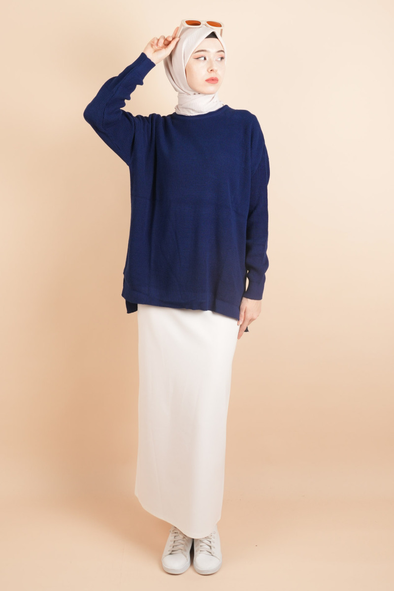 Basic Pirinç Örgü Tunik Kazak Lacivert - 2
