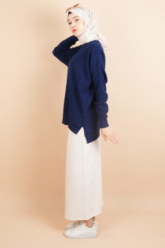 Basic Pirinç Örgü Tunik Kazak Lacivert - 3