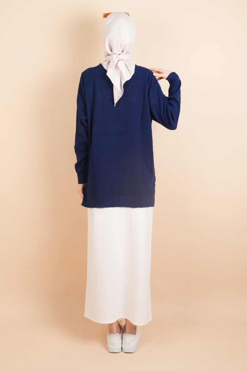 Basic Pirinç Örgü Tunik Kazak Lacivert - 4