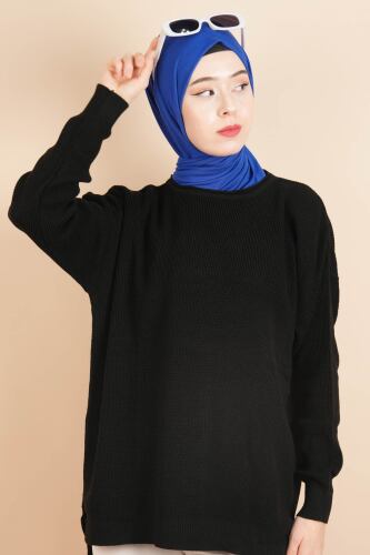 Basic Pirinç Örgü Tunik Kazak Siyah 