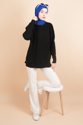 Basic Pirinç Örgü Tunik Kazak Siyah - 2