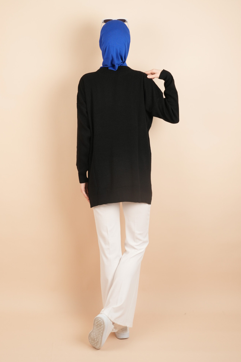 Basic Pirinç Örgü Tunik Kazak Siyah - 4