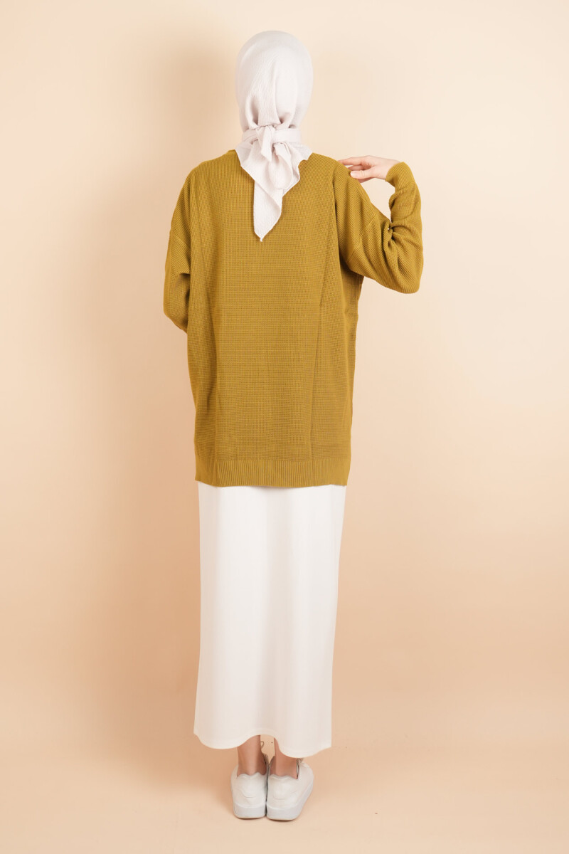 Basic Pirinç Örgü Tunik Kazak Yağ Yeşili - 4