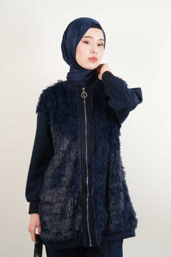Bayan 2 li Takım Taş Dizili Peluş Detaylı Oysh Takım Lacivert - 4