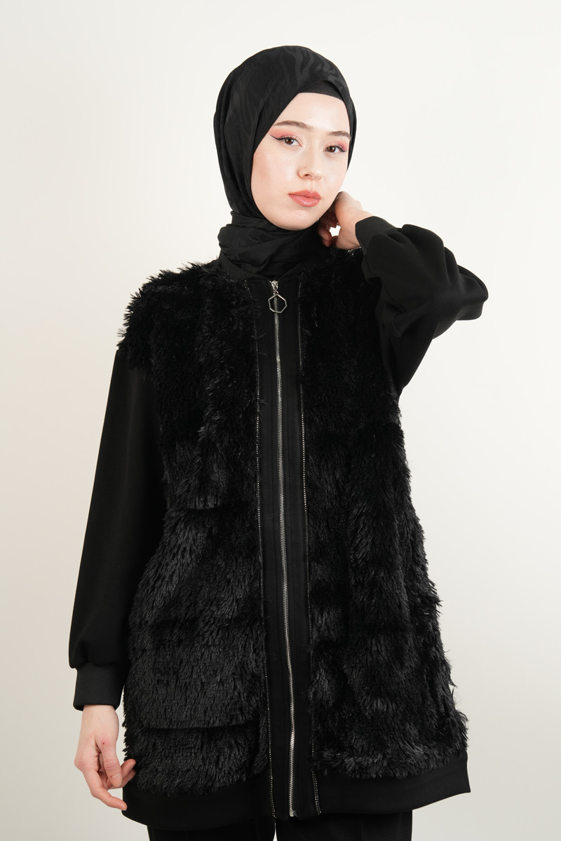 Bayan 2 li Takım Taş Dizili Peluş Detaylı Oysh Takım Siyah - 3