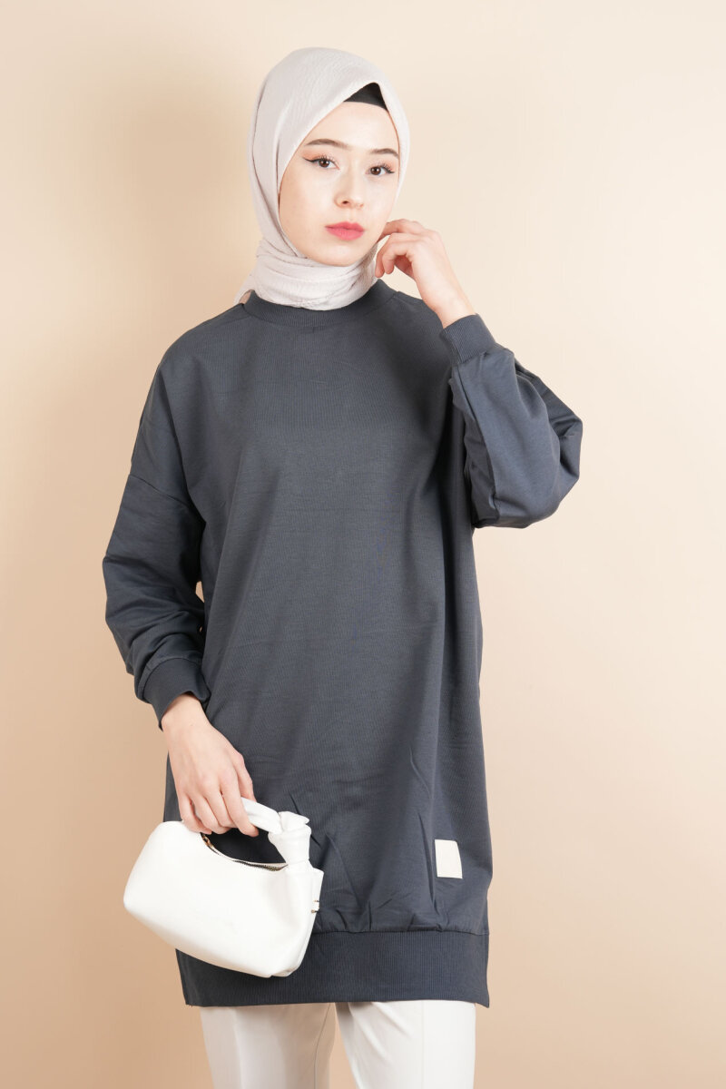 Bayan Basic Sweat Amblemli Tesettür Sweat Antrasit - 1