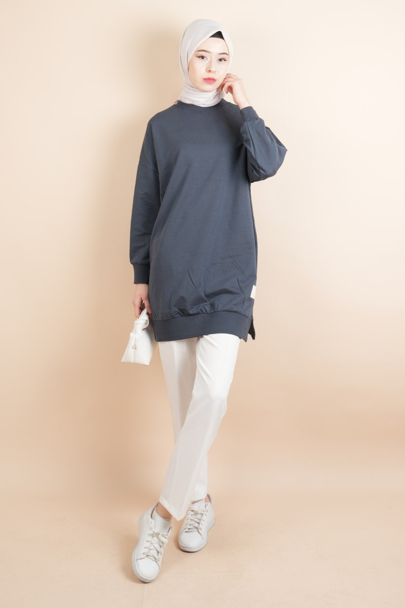 Bayan Basic Sweat Amblemli Tesettür Sweat Antrasit - 2