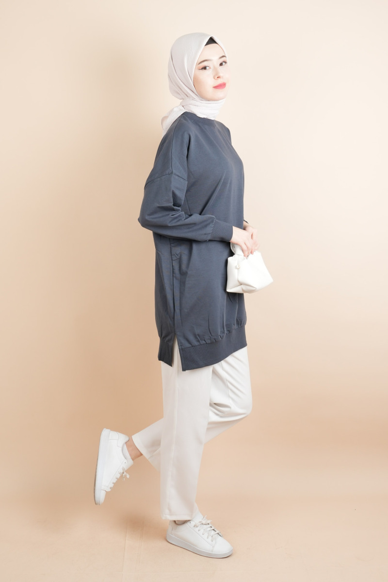 Bayan Basic Sweat Amblemli Tesettür Sweat Antrasit - 3