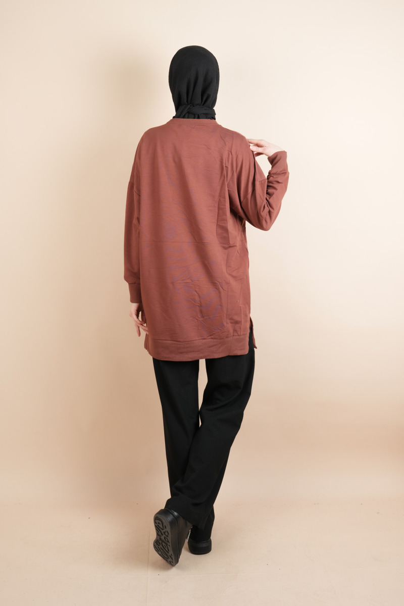 Bayan Basic Sweat Amblemli Tesettür Sweat Kahverengi - 3