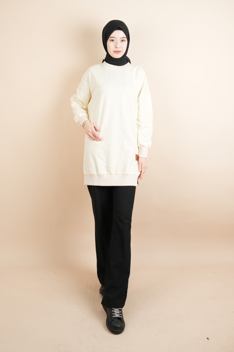 Bayan Basic Sweat Amblemli Tesettür Sweat Krem - 2