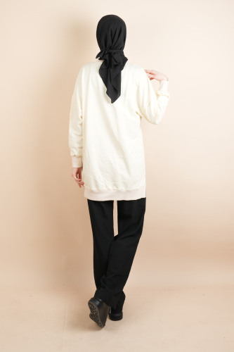 Bayan Basic Sweat Amblemli Tesettür Sweat Krem - 4