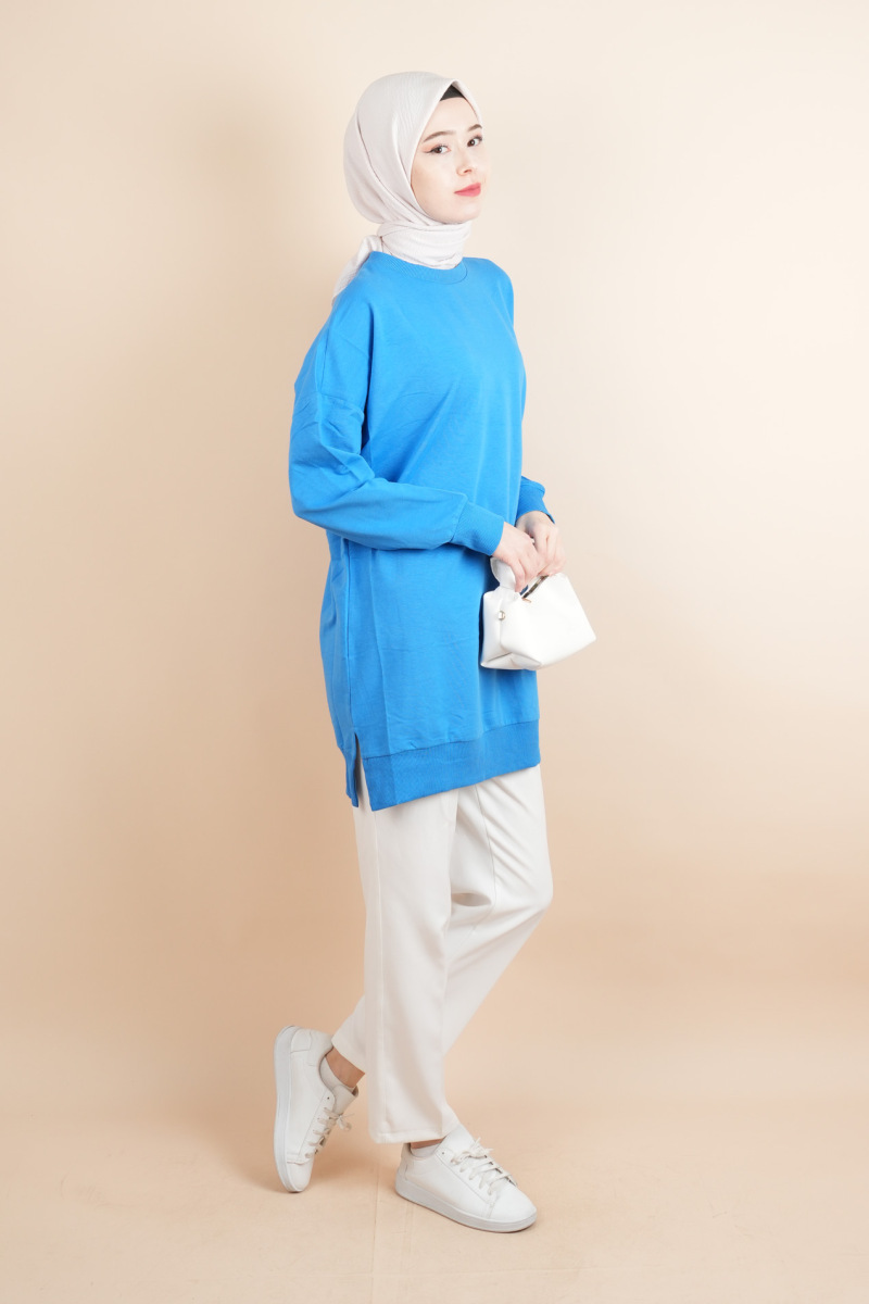 Bayan Basic Sweat Amblemli Tesettür Sweat Mavi - 3