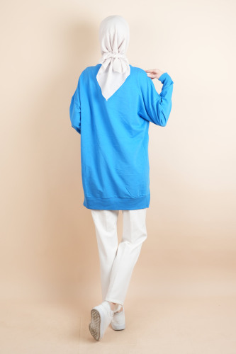 Bayan Basic Sweat Amblemli Tesettür Sweat Mavi - 4