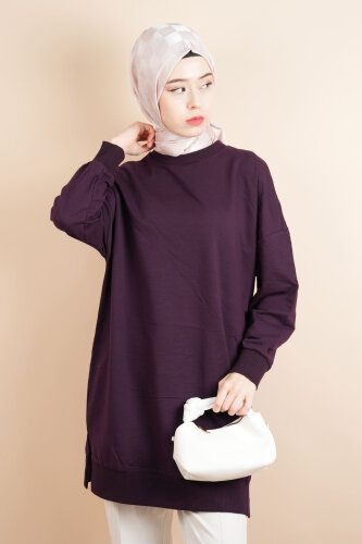 Bayan Basic Sweat Amblemli Tesettür Sweat Mürdüm 