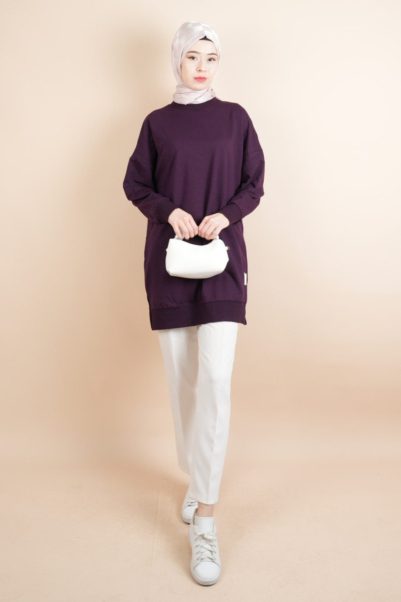 Bayan Basic Sweat Amblemli Tesettür Sweat Mürdüm - 2