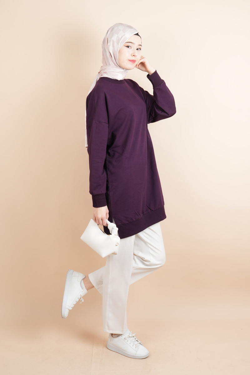 Bayan Basic Sweat Amblemli Tesettür Sweat Mürdüm - 3