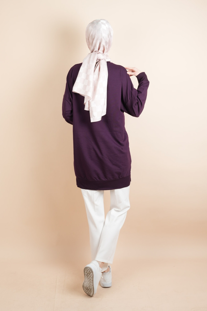 Bayan Basic Sweat Amblemli Tesettür Sweat Mürdüm - 4