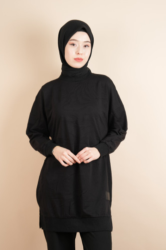 Bayan Basic Sweat Amblemli Tesettür Sweat Siyah 