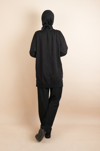 Bayan Basic Sweat Amblemli Tesettür Sweat Siyah - 4
