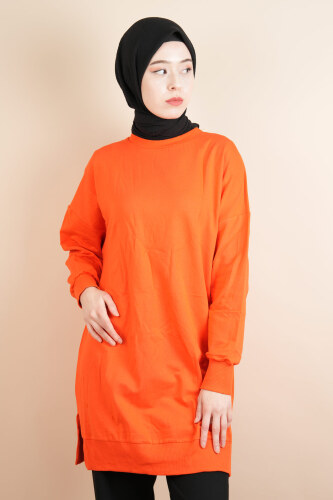 Bayan Basic Sweat Amblemli Tesettür Sweat Turuncu 