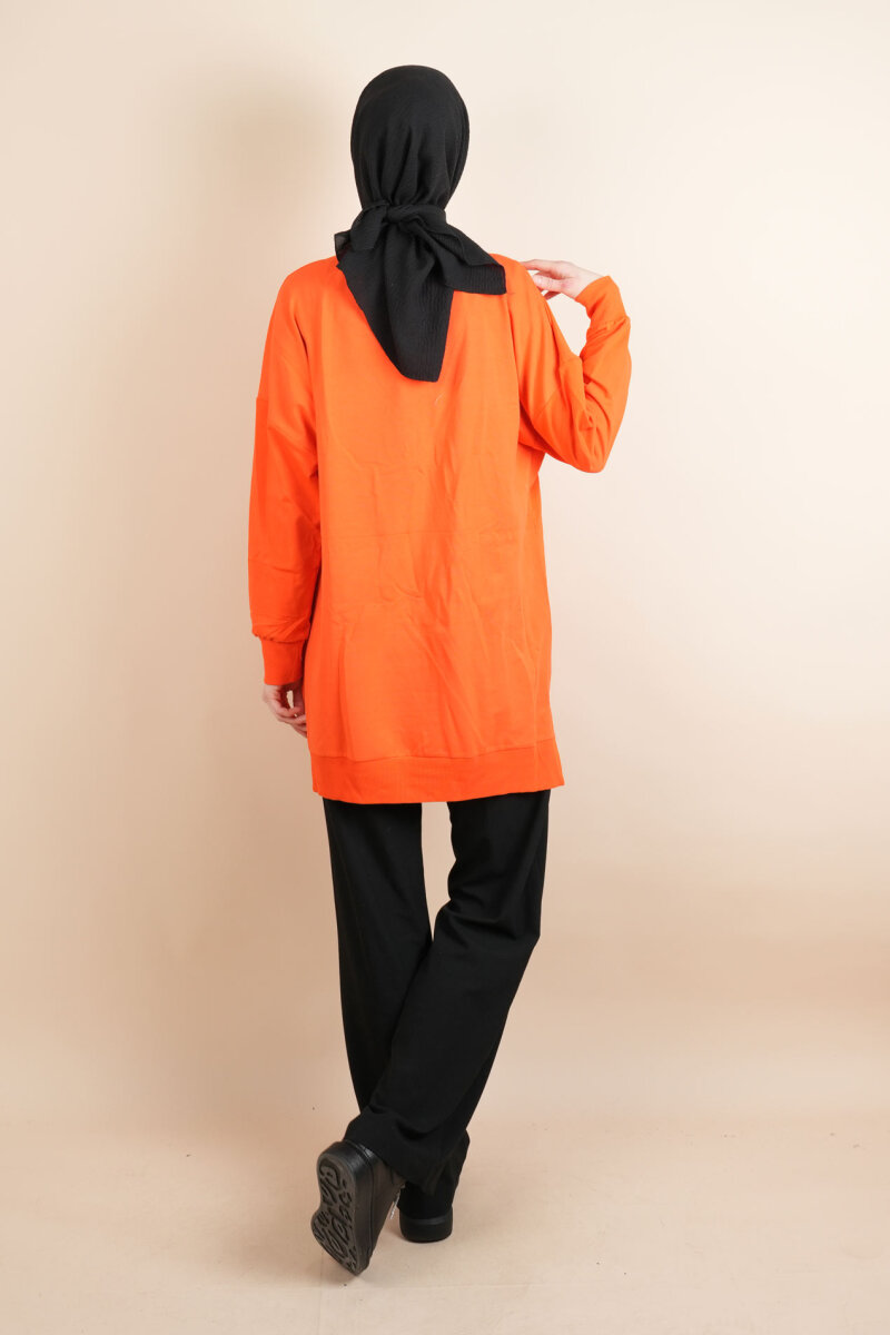 Bayan Basic Sweat Amblemli Tesettür Sweat Turuncu - 2