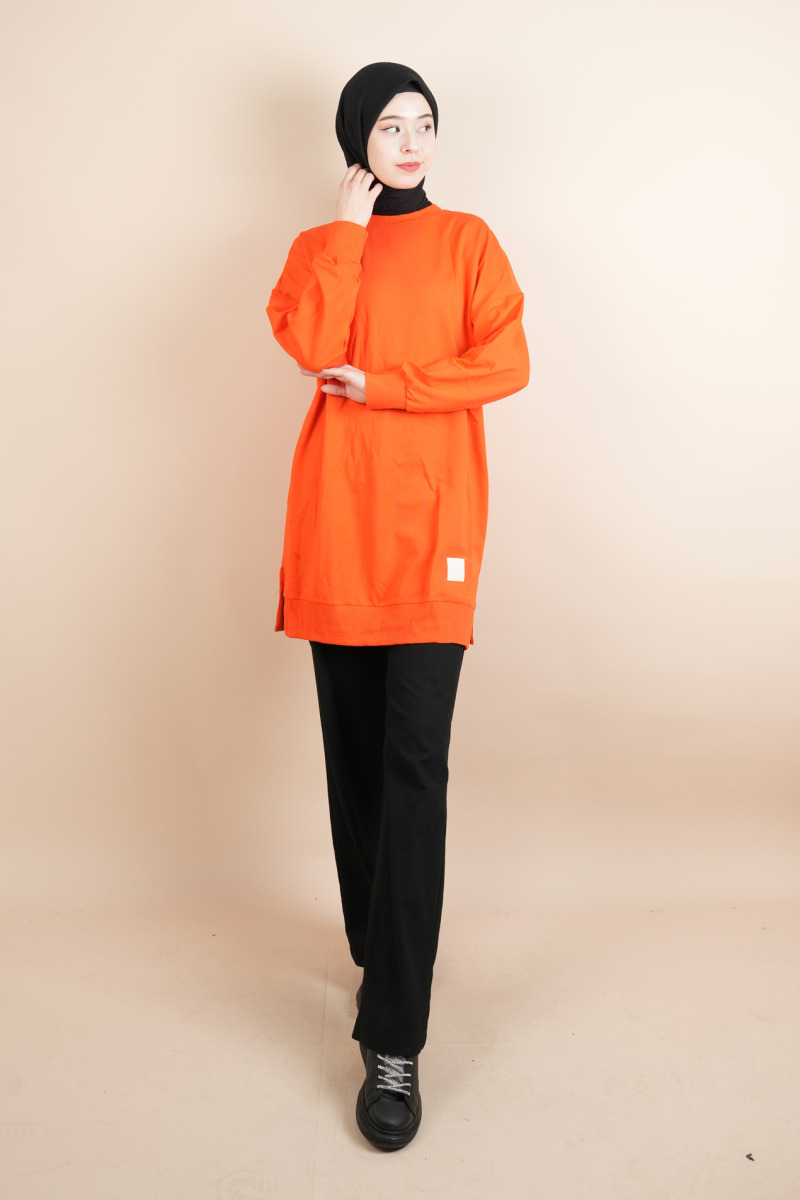 Bayan Basic Sweat Amblemli Tesettür Sweat Turuncu - 4