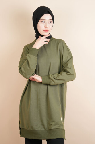 Bayan Basic Sweat Amblemli Tesettür Sweat Yeşil 