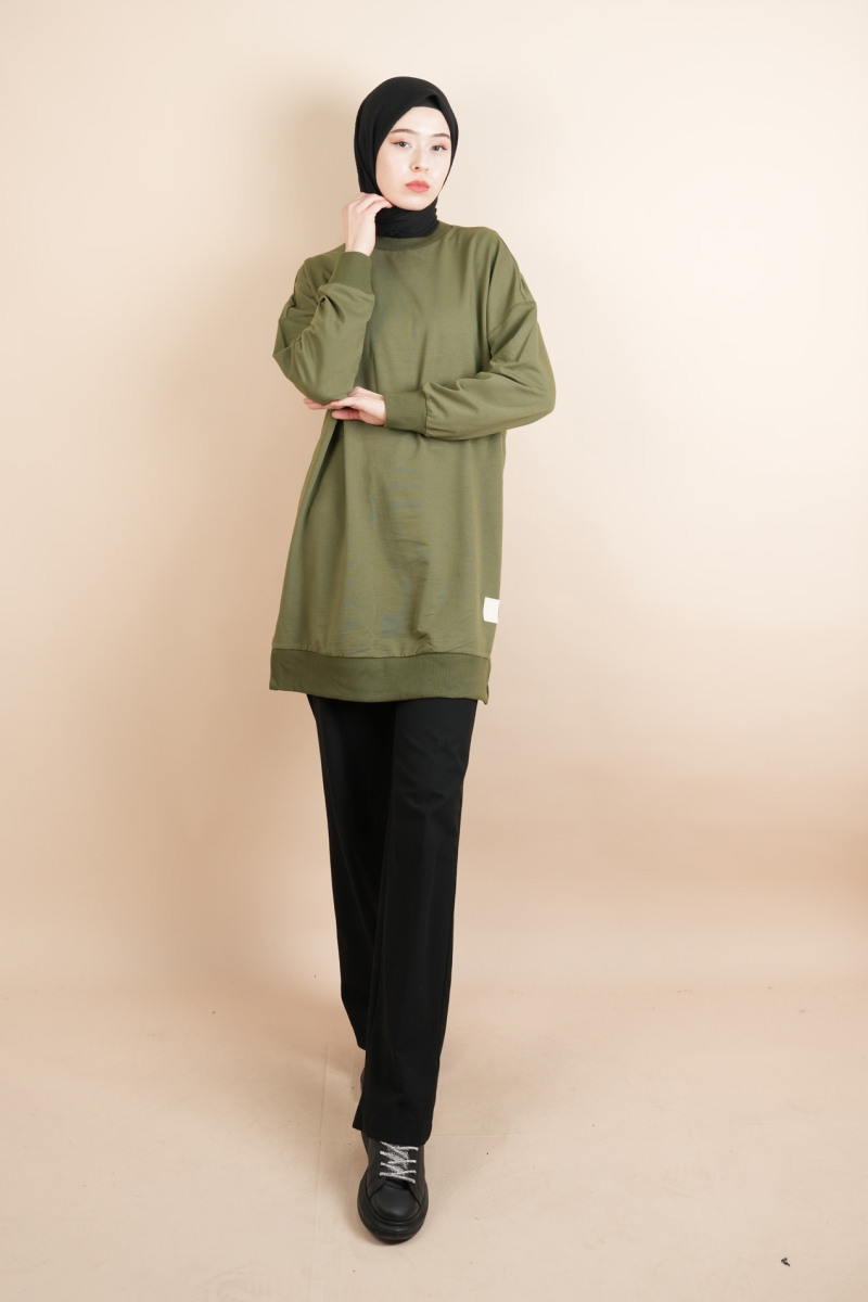Bayan Basic Sweat Amblemli Tesettür Sweat Yeşil - 2