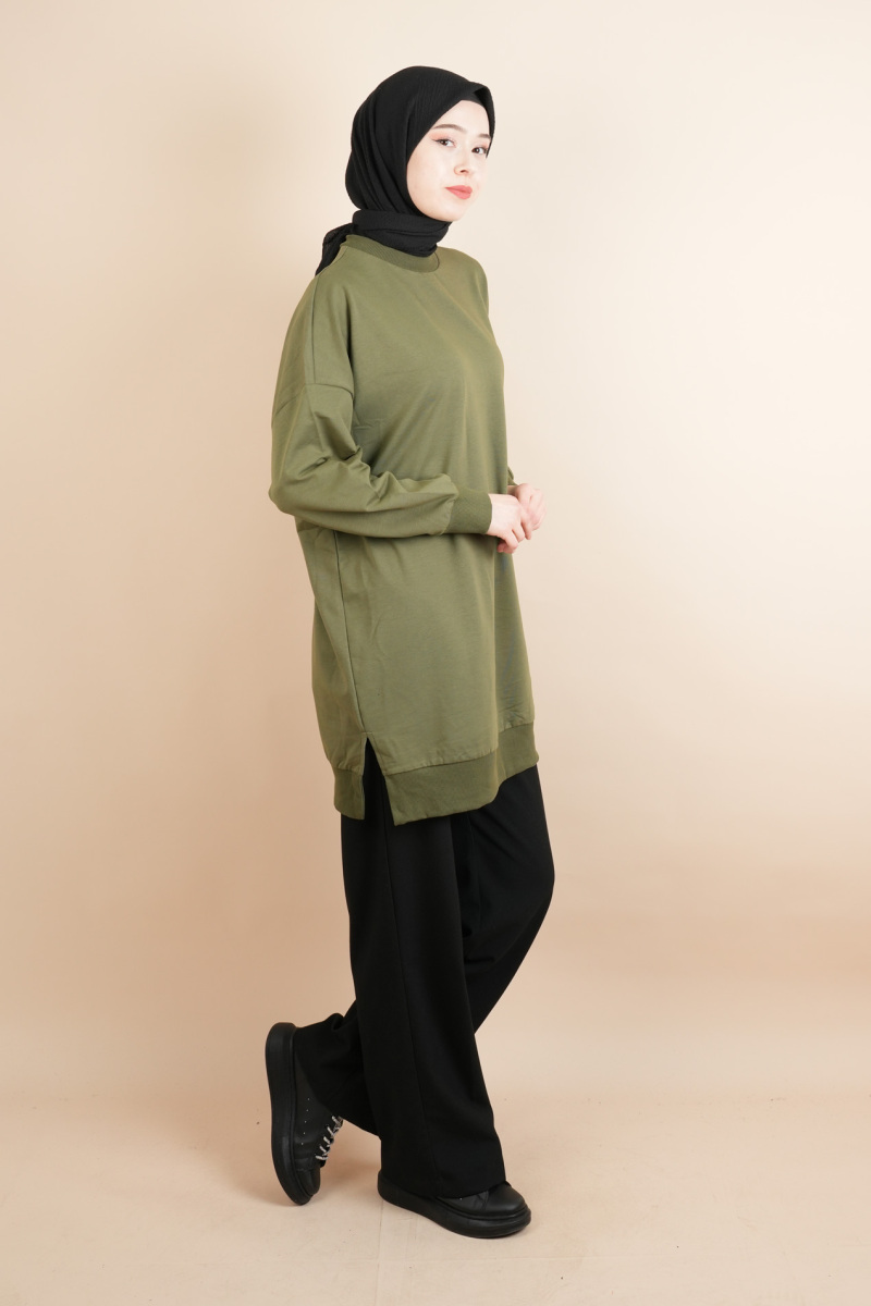 Bayan Basic Sweat Amblemli Tesettür Sweat Yeşil - 3