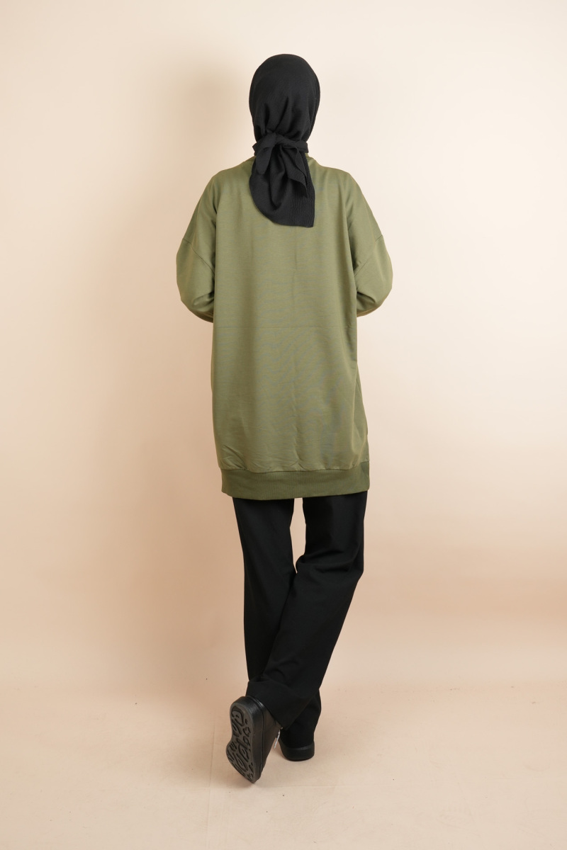 Bayan Basic Sweat Amblemli Tesettür Sweat Yeşil - 4