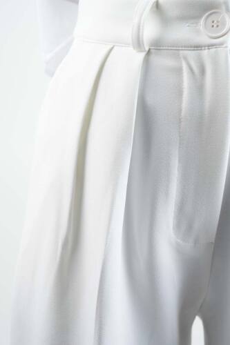 Bayan Blazer Pantolon Bol Paça Pantolon Beyaz - 3