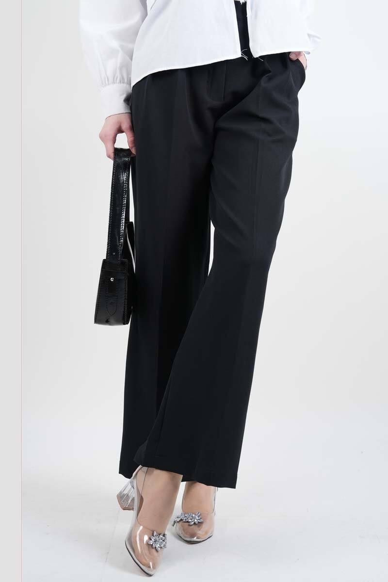 Bayan Blazer Pantolon Bol Paça Pantolon Siyah - 1