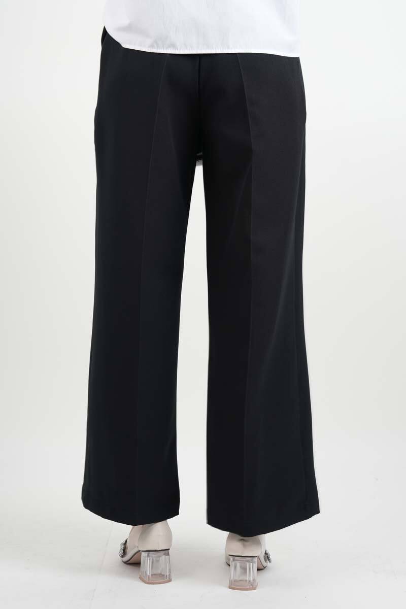 Bayan Blazer Pantolon Bol Paça Pantolon Siyah - 3
