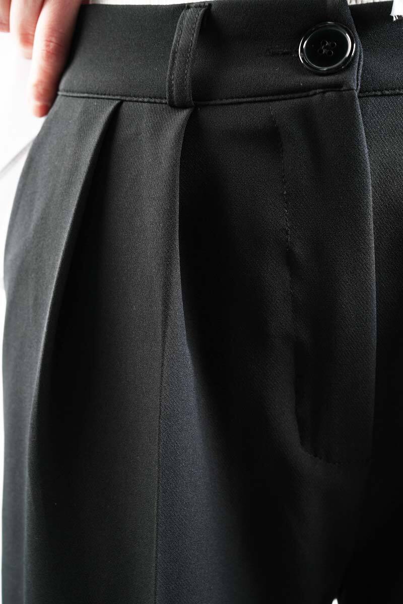 Bayan Blazer Pantolon Bol Paça Pantolon Siyah - 4