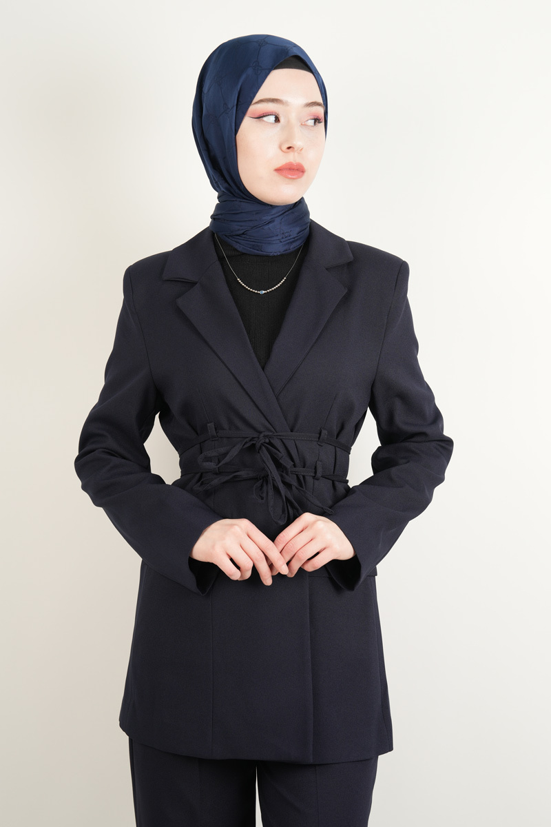 Bayan Blazer Yün Takım Çift Biyeli 2 li Takım Lacivert - 3