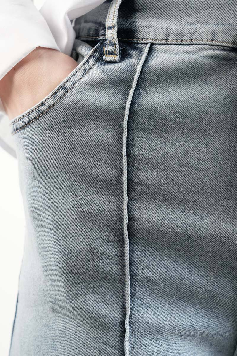 Bayan Bol Paça Kot Pantolon Palazzo Denim Açık Mavi - 4