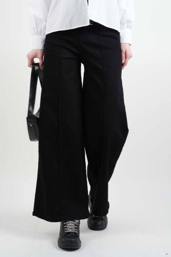Bayan Bol Paça Kot Pantolon Palazzo Denim Siyah 