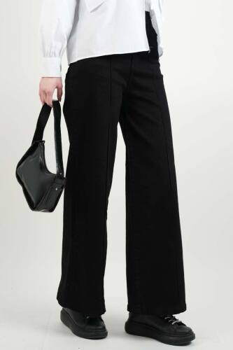 Bayan Bol Paça Kot Pantolon Palazzo Denim Siyah - 2